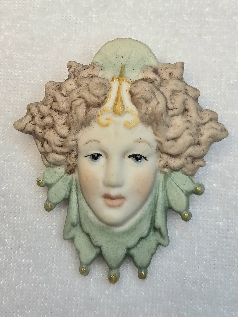 Lovely Detailed Lady's Face Ceramic Bisque Brooch / Pin